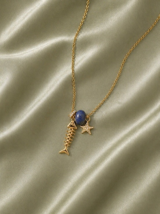 Anthropologie Jewelry - Coastal Dream Gold Fishbone Navy Stone & Star Charm Necklace